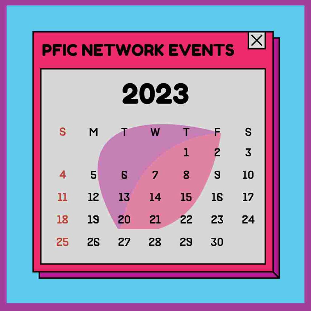 illustration of a calendar page with the words "pfic network events 2023" 